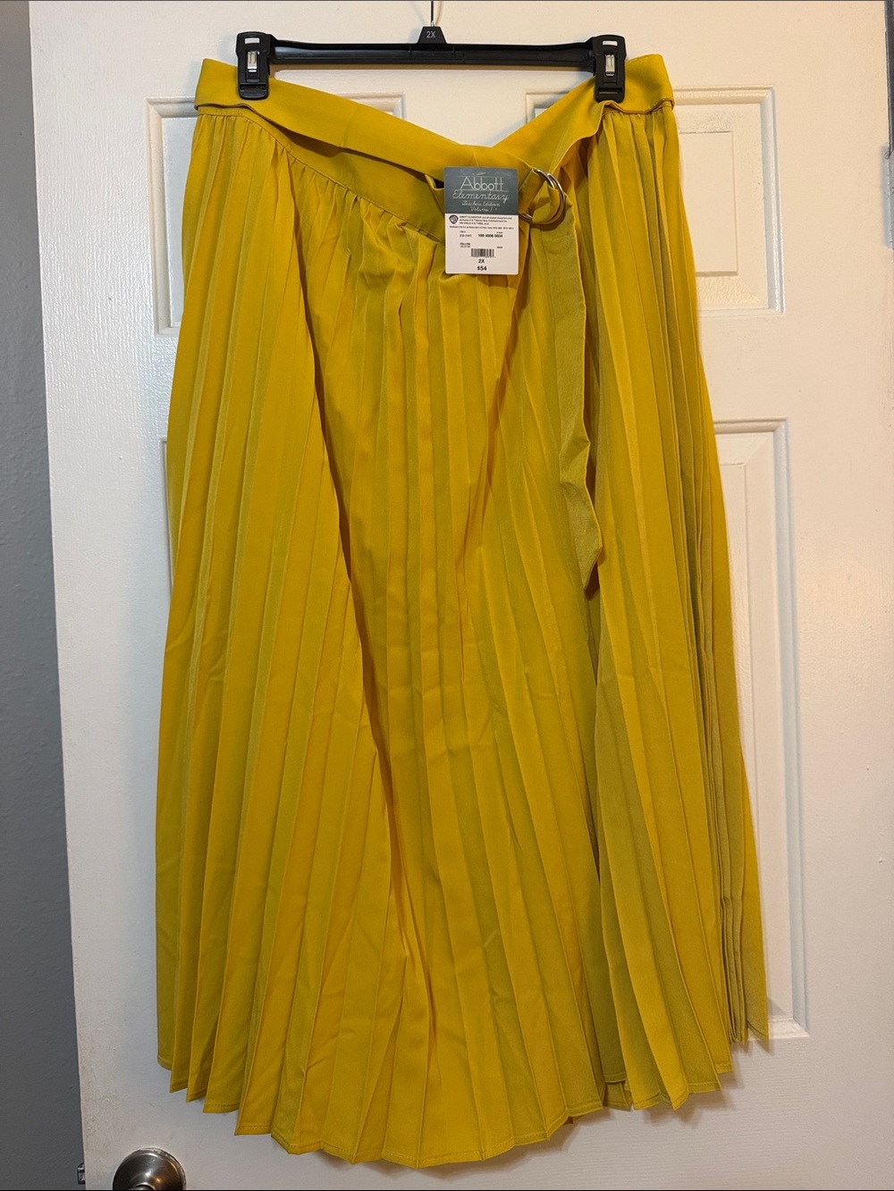Abbott Pleated Yellow Midi Skirt with Belt Detail
